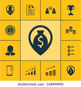 Set Of Management Icons On Money, Business Woman And Phone Conference Topics. Editable Vector Illustration. Includes Profile, Job, Career And More Vector Icons.