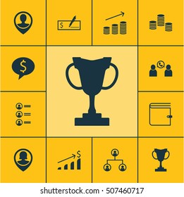 Set Of Management Icons On Phone Conference, Business Deal And Employee Location Topics. Editable Vector Illustration. Includes Applicants, Discussion, Cup And More Vector Icons.