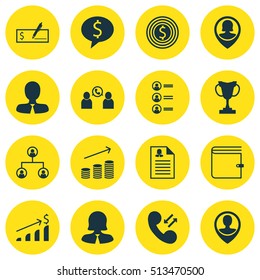Set Of Management Icons On Phone Conference, Tree Structure And Manager Topics. Editable Vector Illustration. Includes Pin, Cellular, User And More Vector Icons.