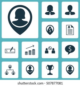 Set Of Management Icons On Pin Employee, Business Deal And Coins Growth Topics. Editable Vector Illustration. Includes Map, Prize, Trophy And More Vector Icons.