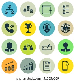 Set Of Management Icons On Pin Employee, Wallet And Messaging Topics. Editable Vector Illustration. Includes Profile, Mobile, Wallet And More Vector Icons.