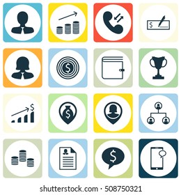 Set Of Management Icons On Successful Investment, Wallet And Coins Growth Topics. Editable Vector Illustration. Includes Wallet, User, Tree And More Vector Icons.
