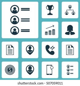 Set Of Management Icons On Tree Structure, Pin Employee And Business Goal Topics. Editable Vector Illustration. Includes Male, Applicants, Resume And More Vector Icons.