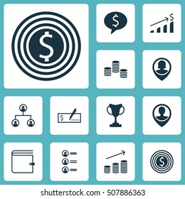 Set Of Management Icons On Tree Structure, Bank Payment And Business Goal Topics. Editable Vector Illustration. Includes Cup, Bank, List And More Vector Icons.