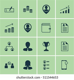 Set Of Management Icons On Tree Structure, Coins Growth And Job Applicants Topics. Editable Vector Illustration. Includes Wallet, Phone, Money And More Vector Icons.