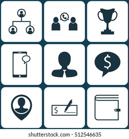 Set Of Management Icons On Tree Structure, Messaging And Manager Topics. Editable Vector Illustration. Includes Purse, Phone, Organisation And More Vector Icons.