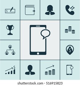 Set Of Management Icons On Tree Structure, Successful Investment And Cellular Data Topics. Editable Vector Illustration. Includes Prize, Trophy, Wallet And More Vector Icons.
