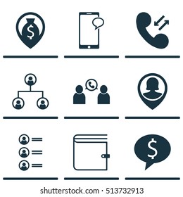 Set Of Management Icons On Wallet, Business Deal And Job Applicants Topics. Editable Vector Illustration. Includes Chat, Wallet, Cellular And More Vector Icons.