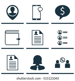 Set Of Management Icons On Wallet, Employee Location And Business Deal Topics. Editable Vector Illustration. Includes Mobile, Pin, Wallet And More Vector Icons.