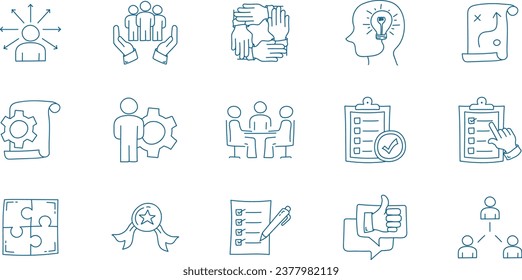 Set of management line icon design. Management doodle icon collections.