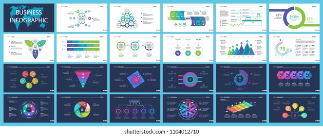 Set of management or statistics concept infographic charts. Business diagrams for presentation slide templates. For corporate report, advertising, banner and brochure design.