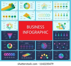 Set of management or statistics concept infographic charts. Business diagrams for presentation slide templates. For corporate report, advertising, banner and brochure design.