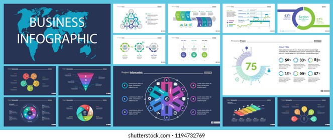 Set of management or statistics concept infographic charts. Business diagrams for presentation slide templates. For corporate report, advertising, banner and brochure design.