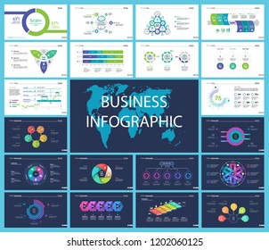 Set of management or statistics concept infographic charts. Business diagrams for presentation slide templates. For corporate report, advertising, banner and brochure design.
