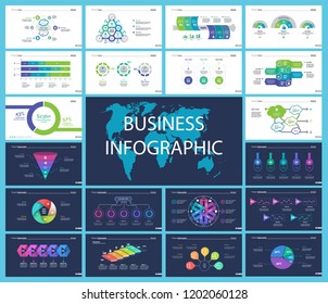 Set of management or statistics concept infographic charts. Business diagrams for presentation slide templates. For corporate report, advertising, banner and brochure design.
