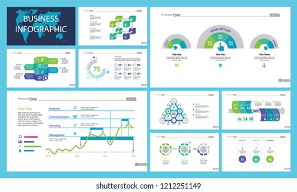 Set of management or statistics concept infographic charts. Business diagrams for presentation slide templates. For corporate report, advertising, banner and brochure design.