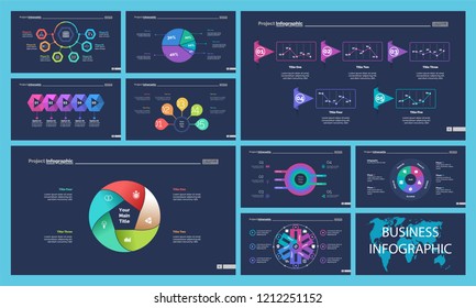 Set of management or statistics concept infographic charts. Business diagrams for presentation slide templates. For corporate report, advertising, banner and brochure design.
