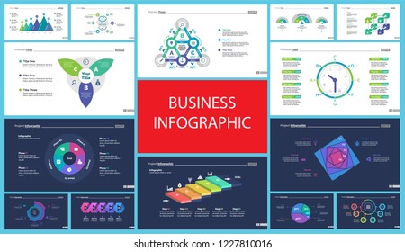 Set of management or statistics concept infographic charts. Business diagrams for presentation slide templates. For corporate report, advertising, banner and brochure design.