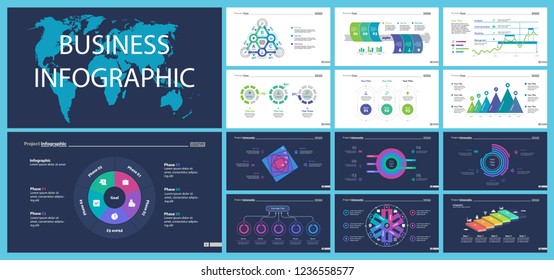 Set of management or statistics concept infographic charts. Business diagrams for presentation slide templates. For corporate report, advertising, banner and brochure design.