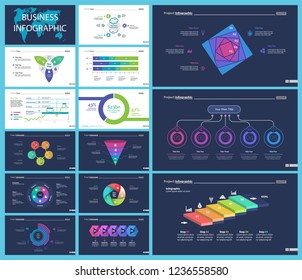 Set of management or statistics concept infographic charts. Business diagrams for presentation slide templates. For corporate report, advertising, banner and brochure design.