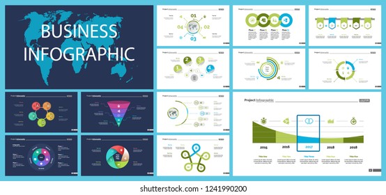 Set of management or statistics concept infographic charts. Business diagrams for presentation slide templates. For corporate report, advertising, banner and brochure design.