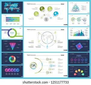Set of management or statistics concept infographic charts. Business diagrams for presentation slide templates. For corporate report, advertising, banner and brochure design.