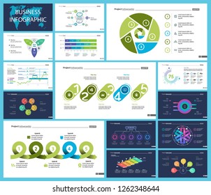 Set of management or statistics concept infographic charts. Business diagrams for presentation slide templates. For corporate report, advertising, banner and brochure design.