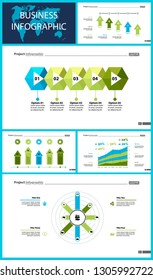 Set of management or statistics concept infographic charts. Business diagrams for presentation slide templates. For corporate report, advertising, banner and brochure design.