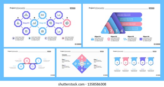 Set of management or statistics concept infographic charts. Business diagrams for presentation slide templates. For corporate report, advertising, banner and brochure design.
