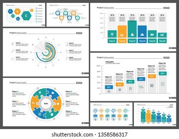 Set of management or statistics concept infographic charts. Business diagrams for presentation slide templates. For corporate report, advertising, banner and brochure design.