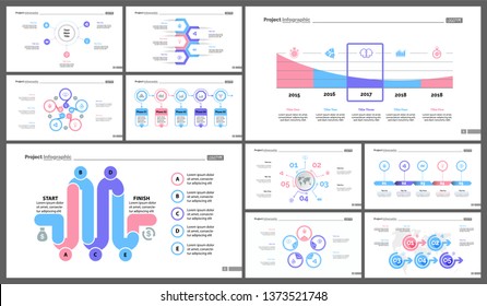 Set of management or statistics concept infographic charts. Business diagrams for presentation slide templates. For corporate report, advertising, banner and brochure design.