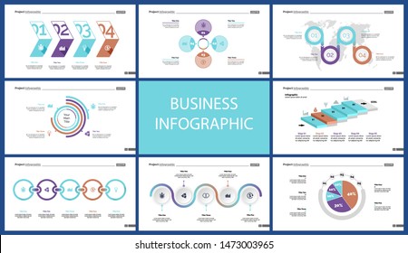Set of management or statistics concept infographic charts. Business diagrams for presentation slide templates. For corporate report, advertising, banner and brochure design.