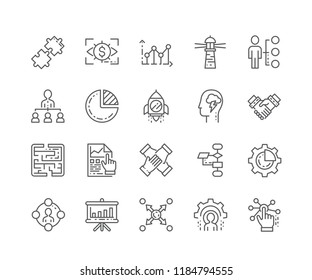 Set of Management and Strategy outline icons isolated on white background. Editable Stroke. 64x64 Pixel Perfect.