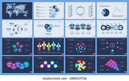 Set of management or teamwork concept infographic charts. Business diagrams for presentation slide templates. For corporate report, advertising, banner and brochure design.