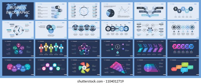Set of management or teamwork concept infographic charts. Business diagrams for presentation slide templates. For corporate report, advertising, banner and brochure design.
