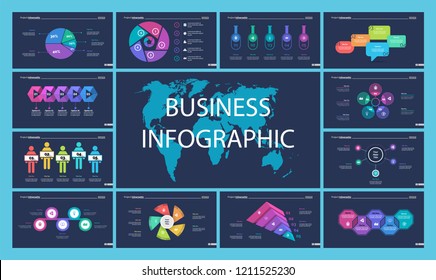 Set of management or teamwork concept infographic charts. Business diagrams for presentation slide templates. For corporate report, advertising, banner and brochure design.