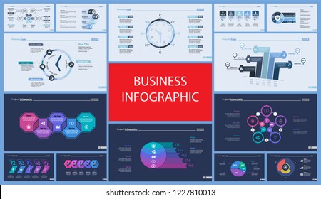 Set of management or teamwork concept infographic charts. Business diagrams for presentation slide templates. For corporate report, advertising, banner and brochure design.