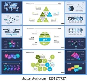 Set of management or teamwork concept infographic charts. Business diagrams for presentation slide templates. For corporate report, advertising, banner and brochure design.