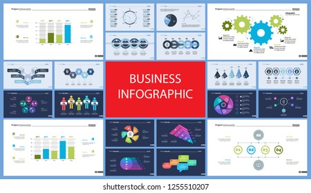 Set of management or teamwork concept infographic charts. Business diagrams for presentation slide templates. For corporate report, advertising, banner and brochure design.