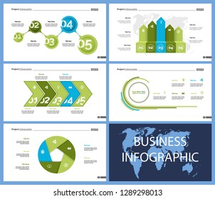 Set of management or teamwork concept infographic charts. Business diagrams for presentation slide templates. For corporate report, advertising, banner and brochure design.