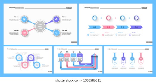 Set of management or teamwork concept infographic charts. Business diagrams for presentation slide templates. For corporate report, advertising, banner and brochure design.