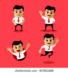 set of manager character in different interactive poses. flat person. vector character. set of businessmen happy for their success. Flat illustration.