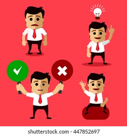 set of manager character in different interactive poses. flat person. vector character. set of businessmen happy for their success. Flat illustration.