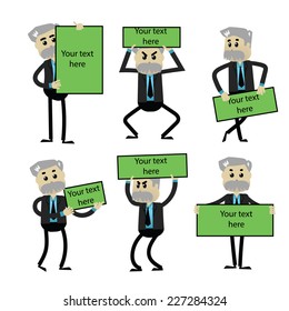 Set of manager in different pose with blank card