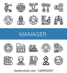 Set of manager icons such as Director, Man, Role, Foreman, Hr, Woman, Teamwork, Presentation, Team, Manage, Training, Group, Clerk, Worker, Time management, People , manager