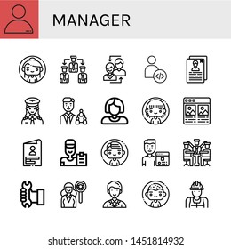 Set of manager icons such as People, Woman, Manage, User, Developer, Resume, Pilot, Manager, Worker, Portfolio, Skills, Coach, Man, Programmer, Headhunting, Secretary , manager