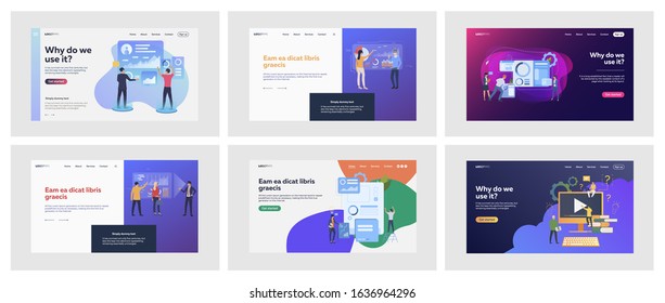 Set of managers analyzing statistics. Flat vector illustrations of students developing video presentation. Analytics, statistics, education concept for banner, website design or landing web page