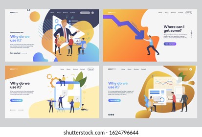 Set of managers creating company strategy. Flat vector illustrations of employees resisting financial decline. Planning, analytics, crisis concept for banner, website design or landing web page