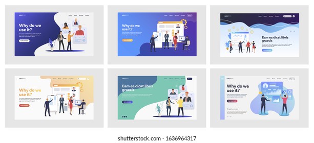 Set of managers discussing candidates profiles. Flat vector illustrations of people analyzing statistics. Human resource management, analytics concept for banner, website design or landing web page