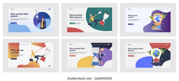 Set of managers struggling with time management. Flat vector illustrations of people developing ideas for environment. Ecology, deadline, stress concept for banner, website design or landing web page